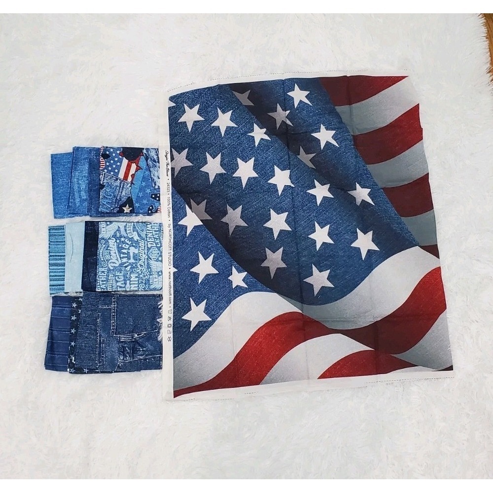 Northcott Fabric Singin The Blues 12pc fat quarter bundle & American Flag Panel